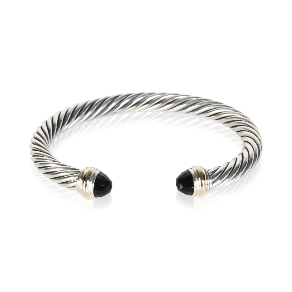 David Yurman Yellow Gold & Sterling Silver Onyx 7mm Cable Classic Bracelet